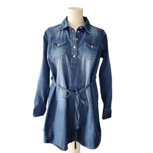 Bit and Bridle Denim Belted Mini Shirt Dress/ Tunic Blue Size Small